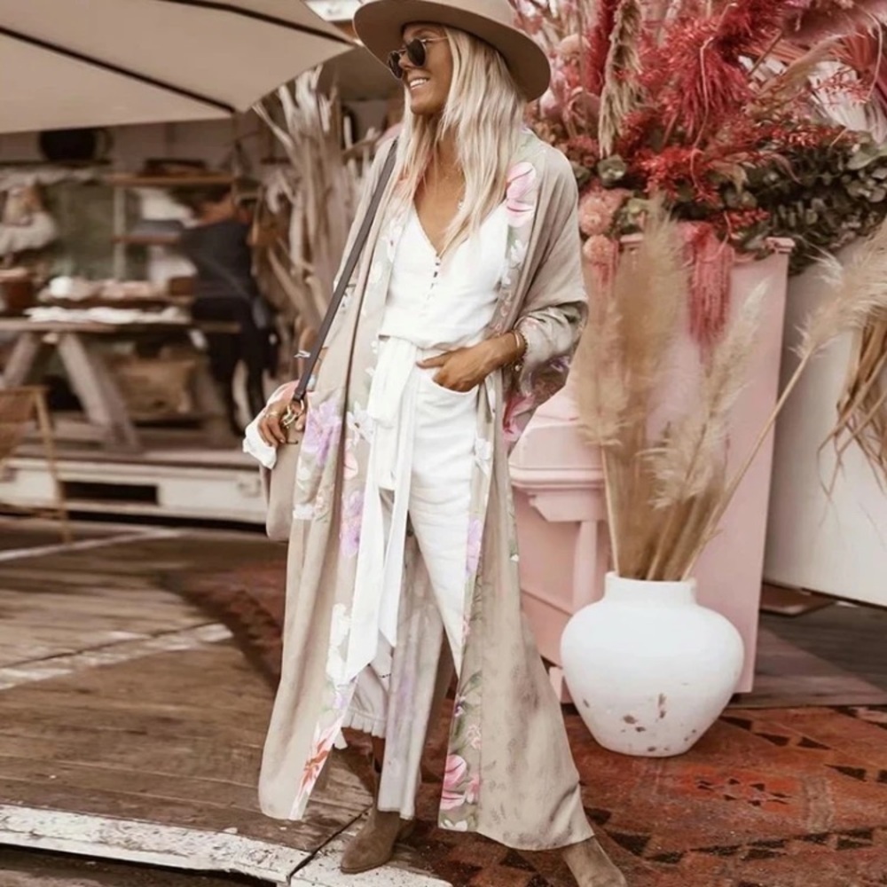 Bohemian Long Floral Peacock Kimono Duster Robe